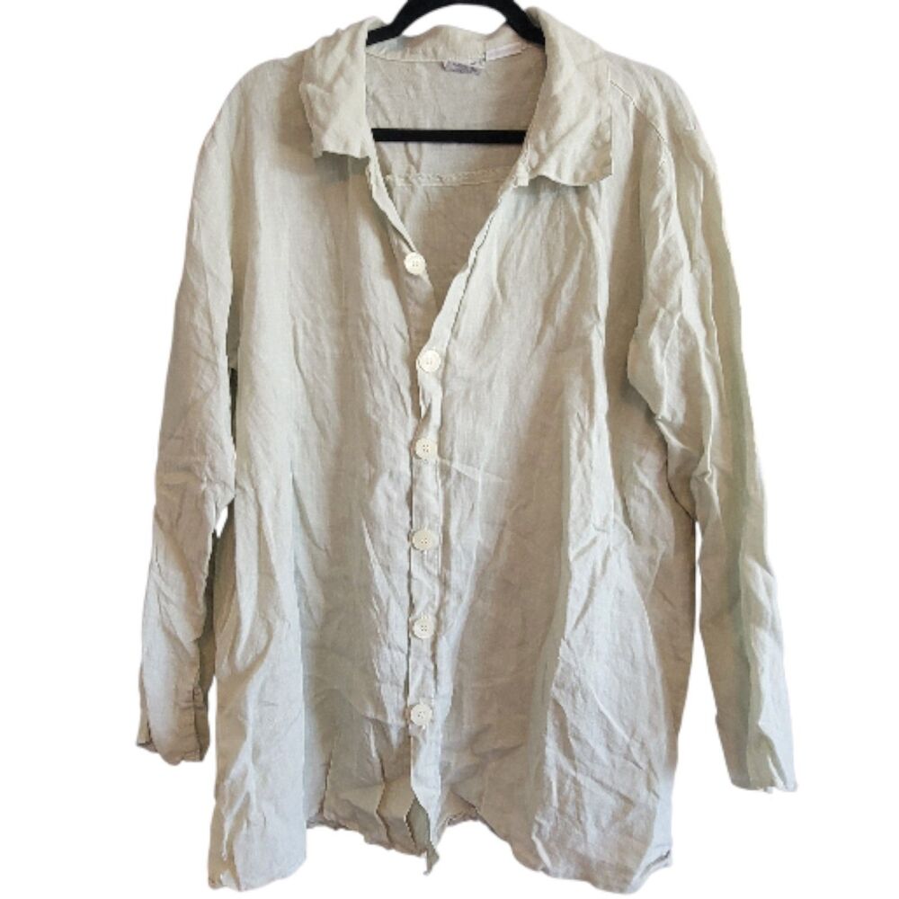 CP Shades Light Green Top Pure Irish Linen Tunic Oversized Shirt Women Medium